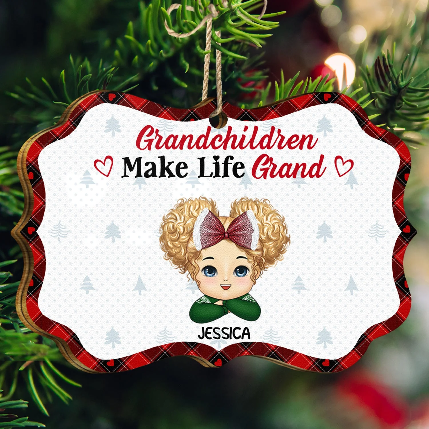 Grandchildren Make Life Grand - Christmas, Loving Gift For Grandpa, Grandma, Grandparents - Personalized Medallion Wooden Ornament - Image 3