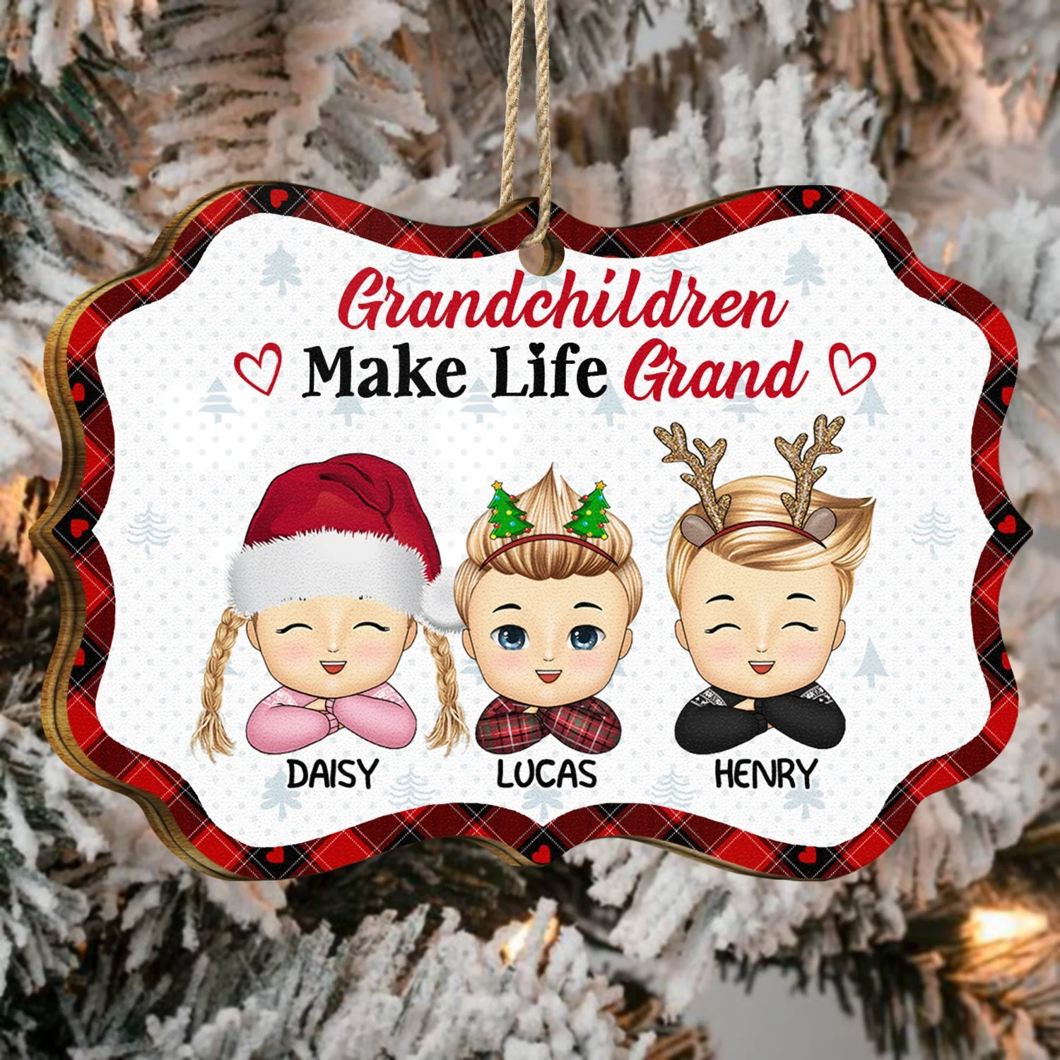 Grandchildren Make Life Grand - Christmas, Loving Gift For Grandpa, Grandma, Grandparents - Personalized Medallion Wooden Ornament - Image 4