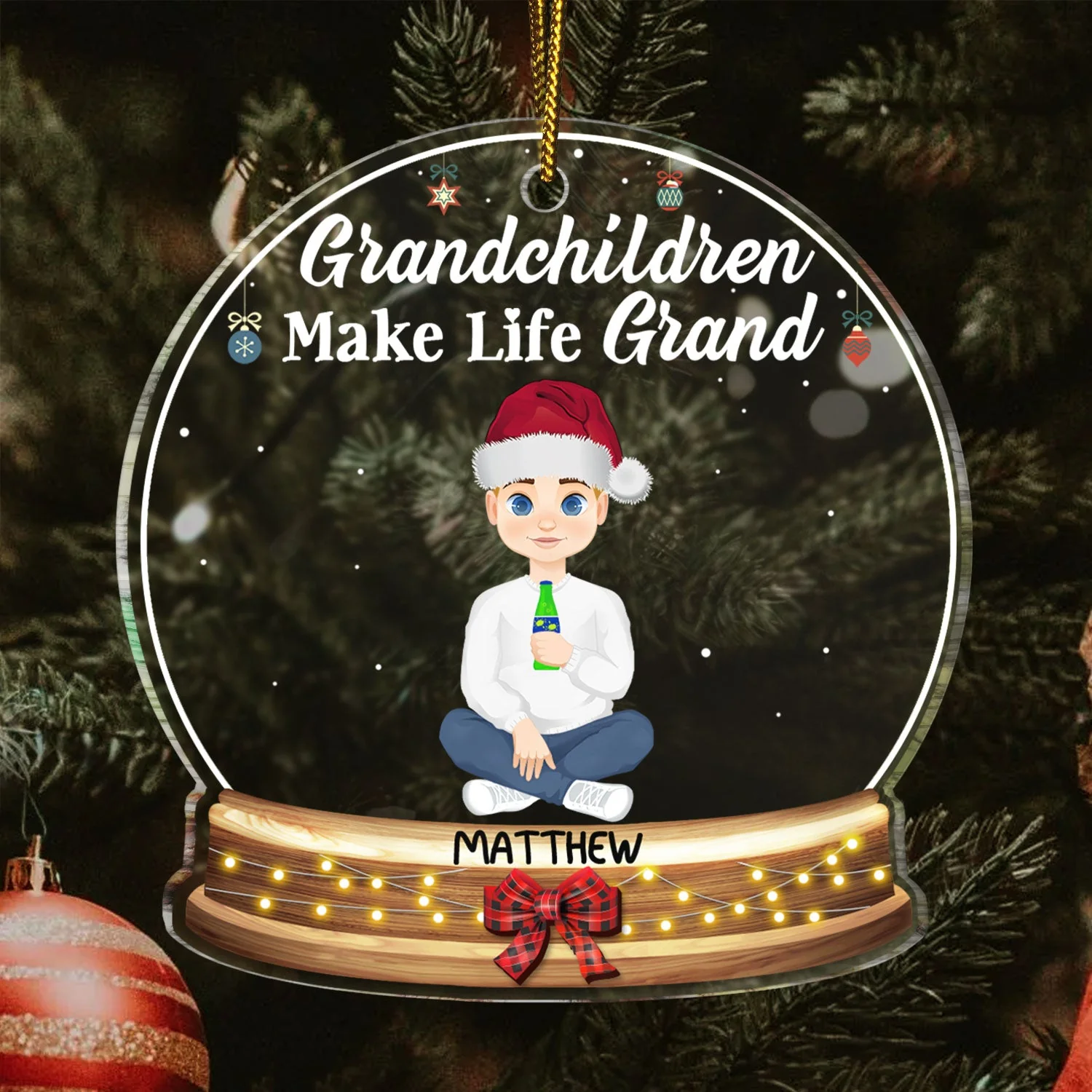 Grandchildren Make Life Grand Flat Art - Christmas, Loving Gift For Grandpa, Grandma, Grandparents - Personalized Custom Shaped Acrylic Ornament - Image 3