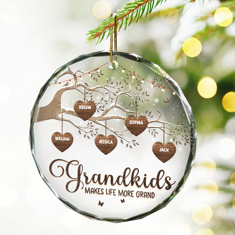 Grandchildren Make Life More Grand - Personalized Circle Glass Ornament - Image 2