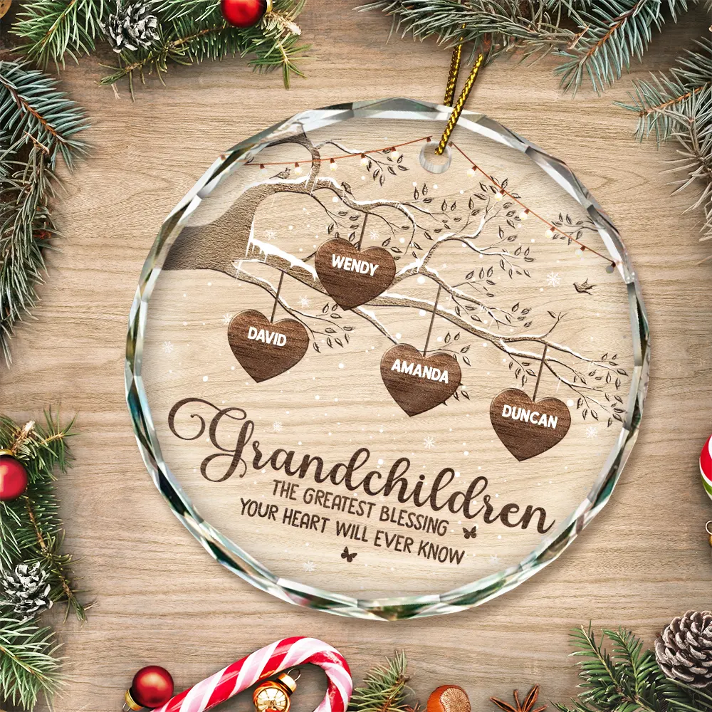 Grandchildren Make Life More Grand - Personalized Circle Glass Ornament - Image 3