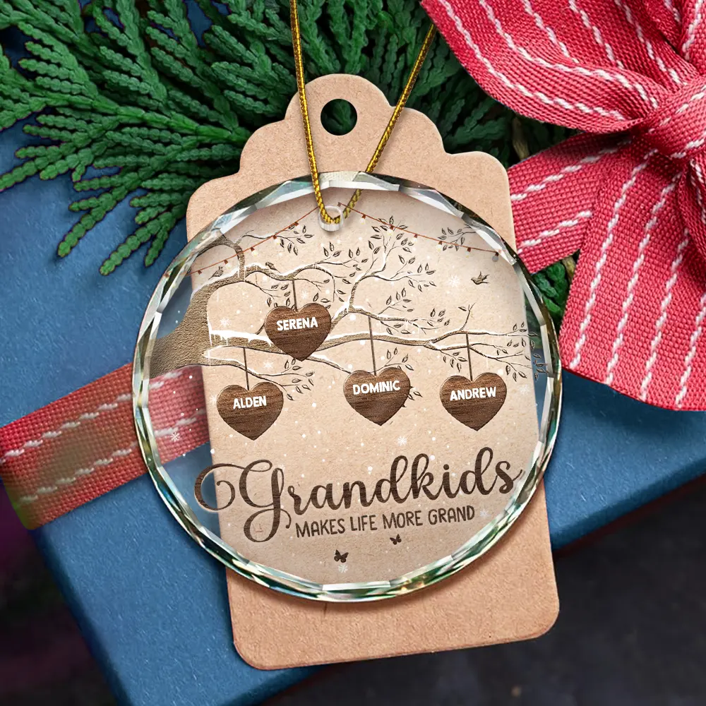 Grandchildren Make Life More Grand - Personalized Circle Glass Ornament - Image 5
