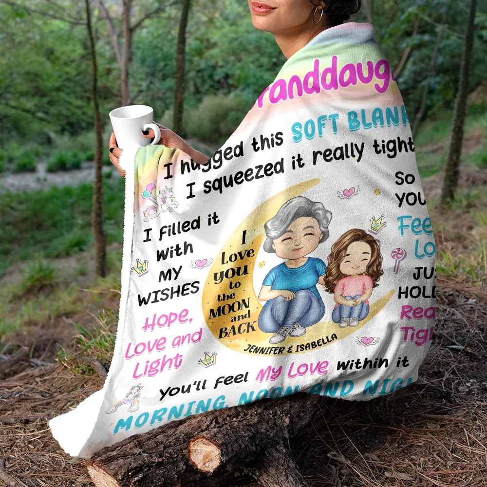 Granddaughter Grandson Hug This Soft Blanket - Personalized Fleece Blanket, Sherpa Blanket - Image 5