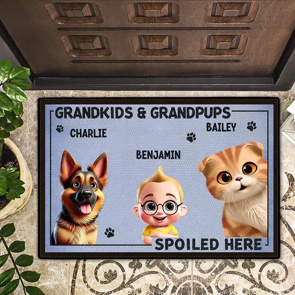 Grandkids And Grandpups Spoiled Here - Personalized Doormat - Image 2