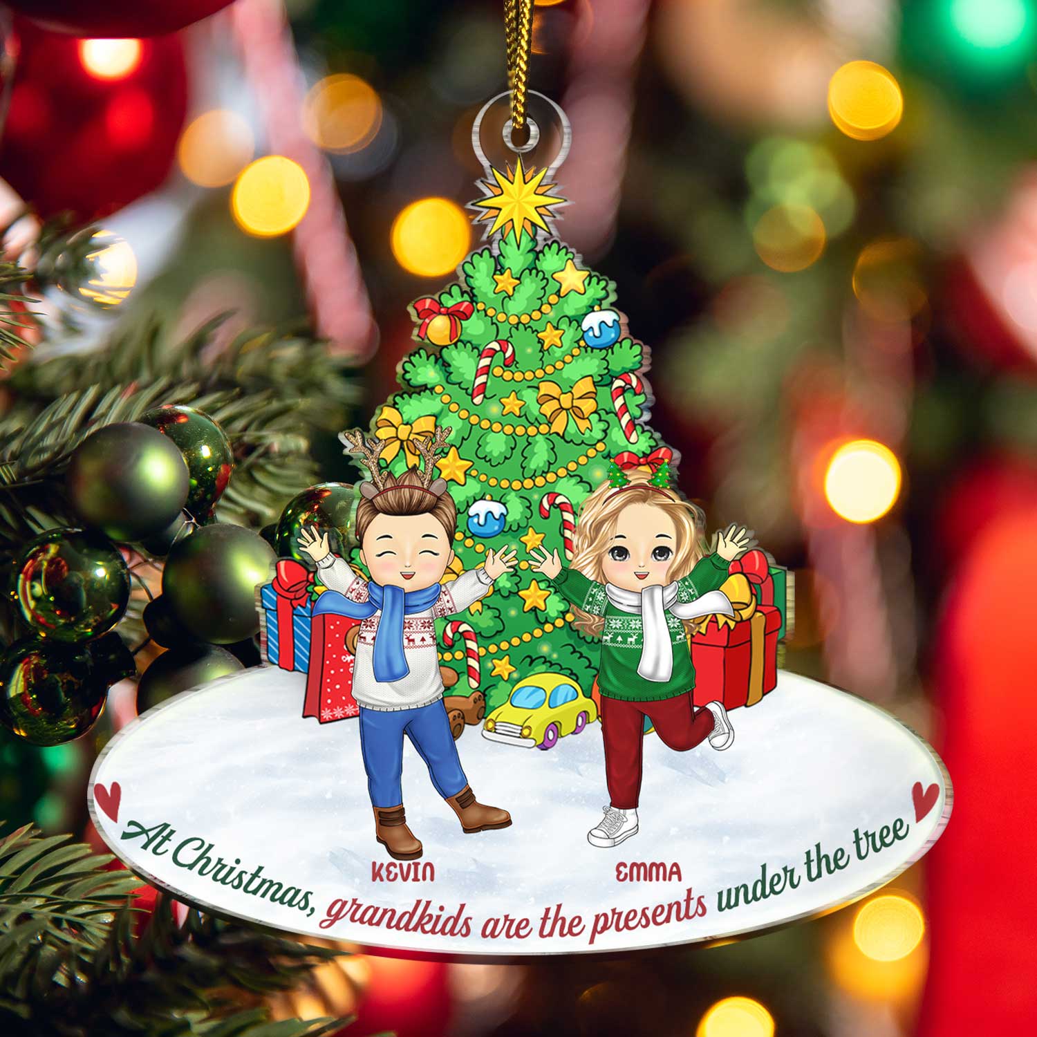Grandkids Are The Presents Under The Tree - Christmas Gift For Family, Grandparents - Personalized Cutout Acrylic Ornament - Image 5