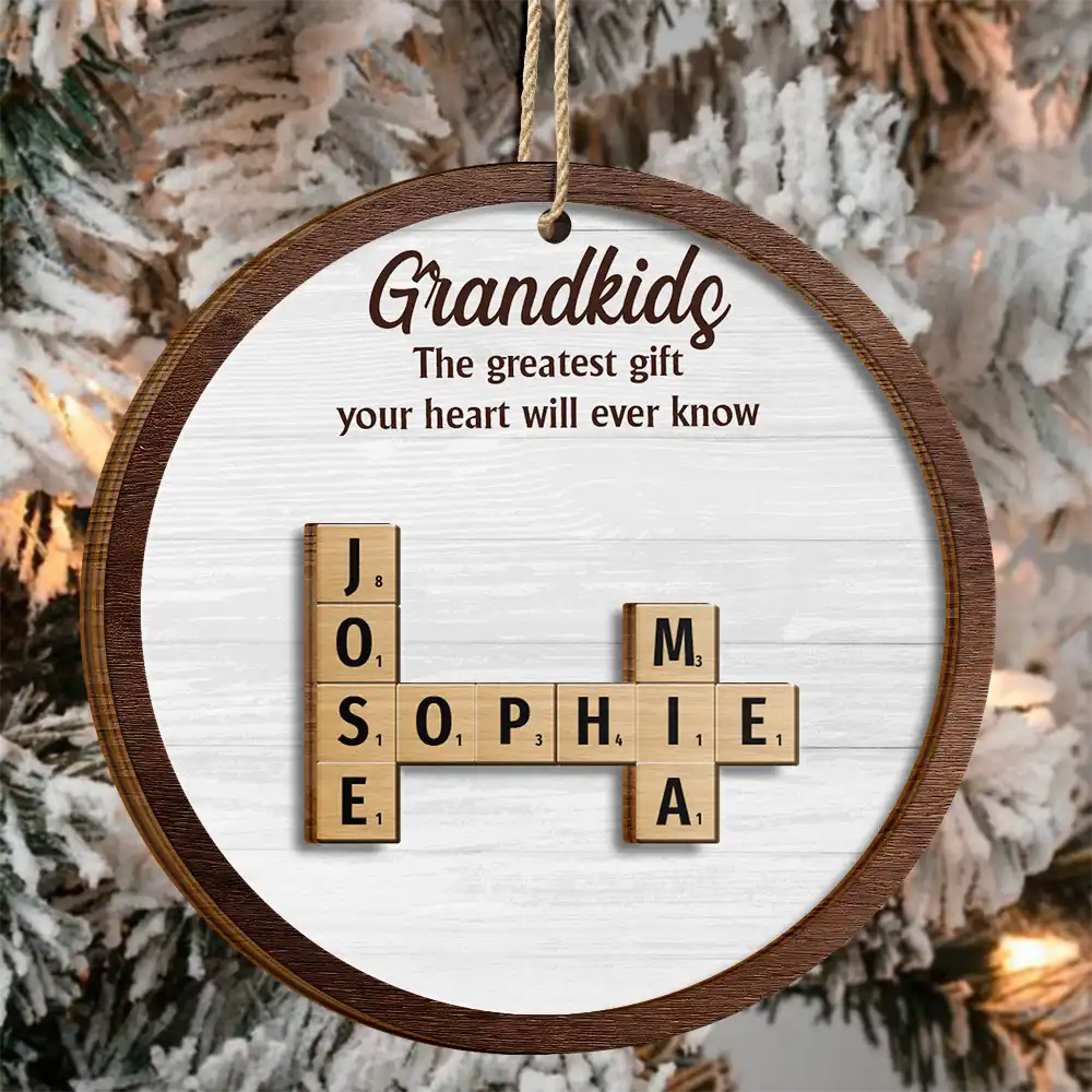 Grandkids Christmas Crossword Scrabble - Personalized 2-Layered Wooden Ornament - Image 4
