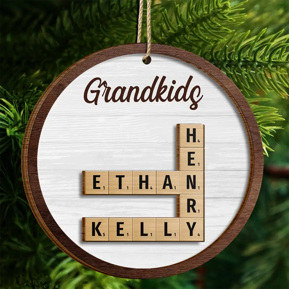 Grandkids Christmas Crossword Scrabble - Personalized 2-Layered Wooden Ornament - Image 5