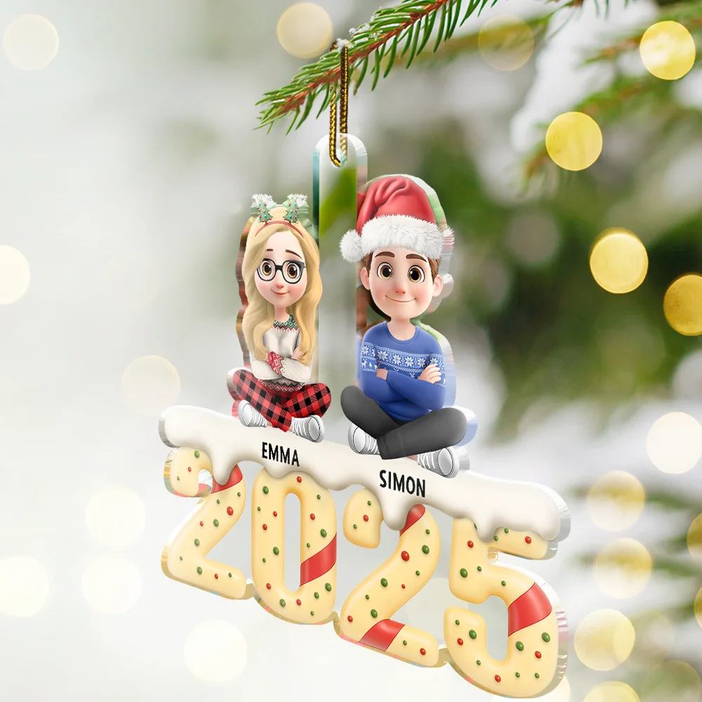 Grandkids Christmas Tree Cake 3D Effect - Personalized Custom Shaped Acrylic Ornament - Image 2