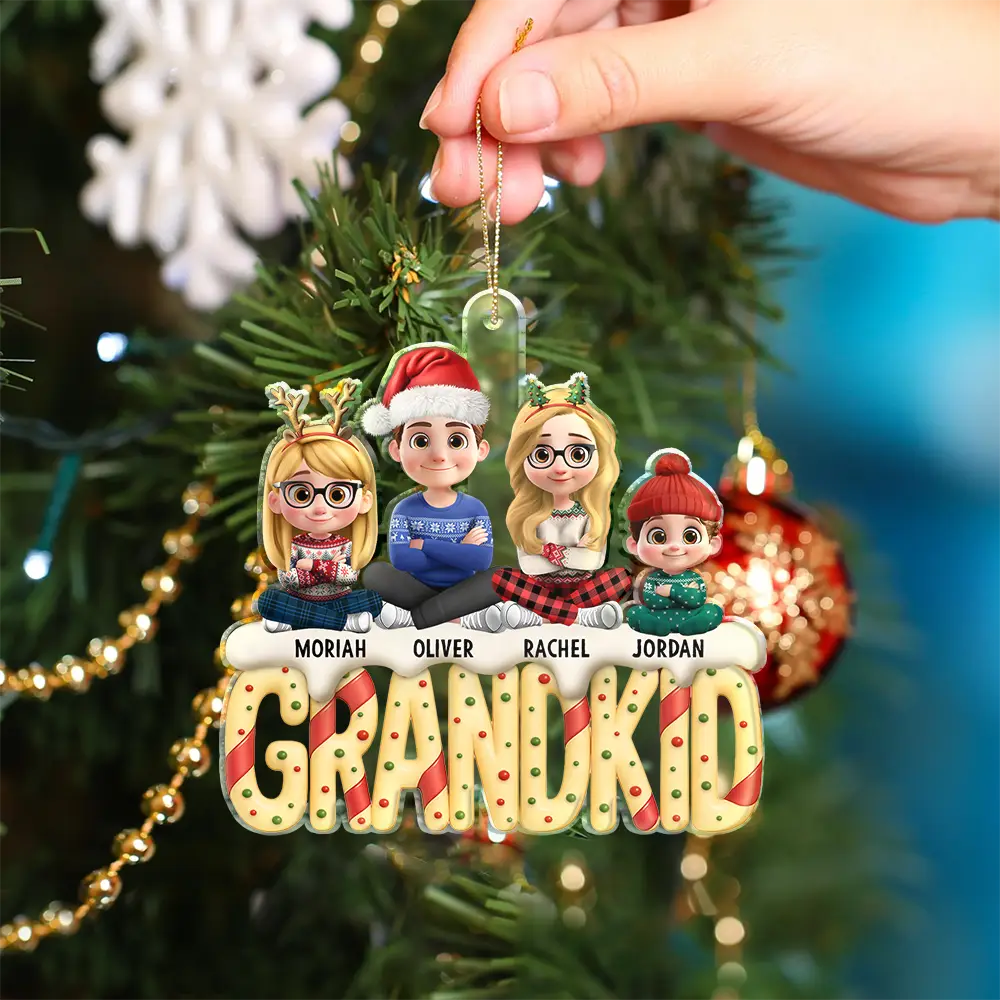 Grandkids Christmas Tree Cake 3D Effect - Personalized Custom Shaped Acrylic Ornament - Image 4