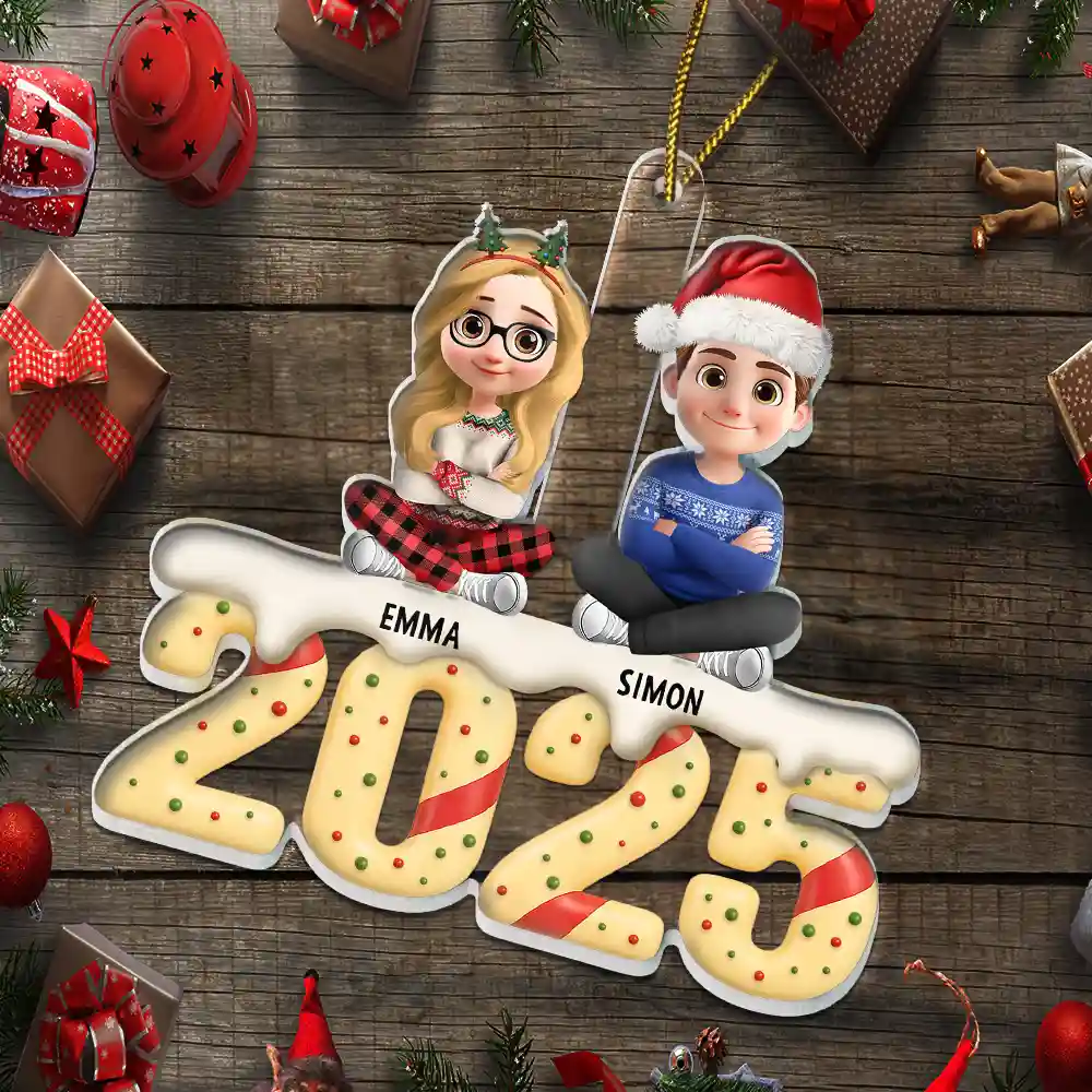 Grandkids Christmas Tree Cake 3D Effect - Personalized Custom Shaped Acrylic Ornament - Image 5