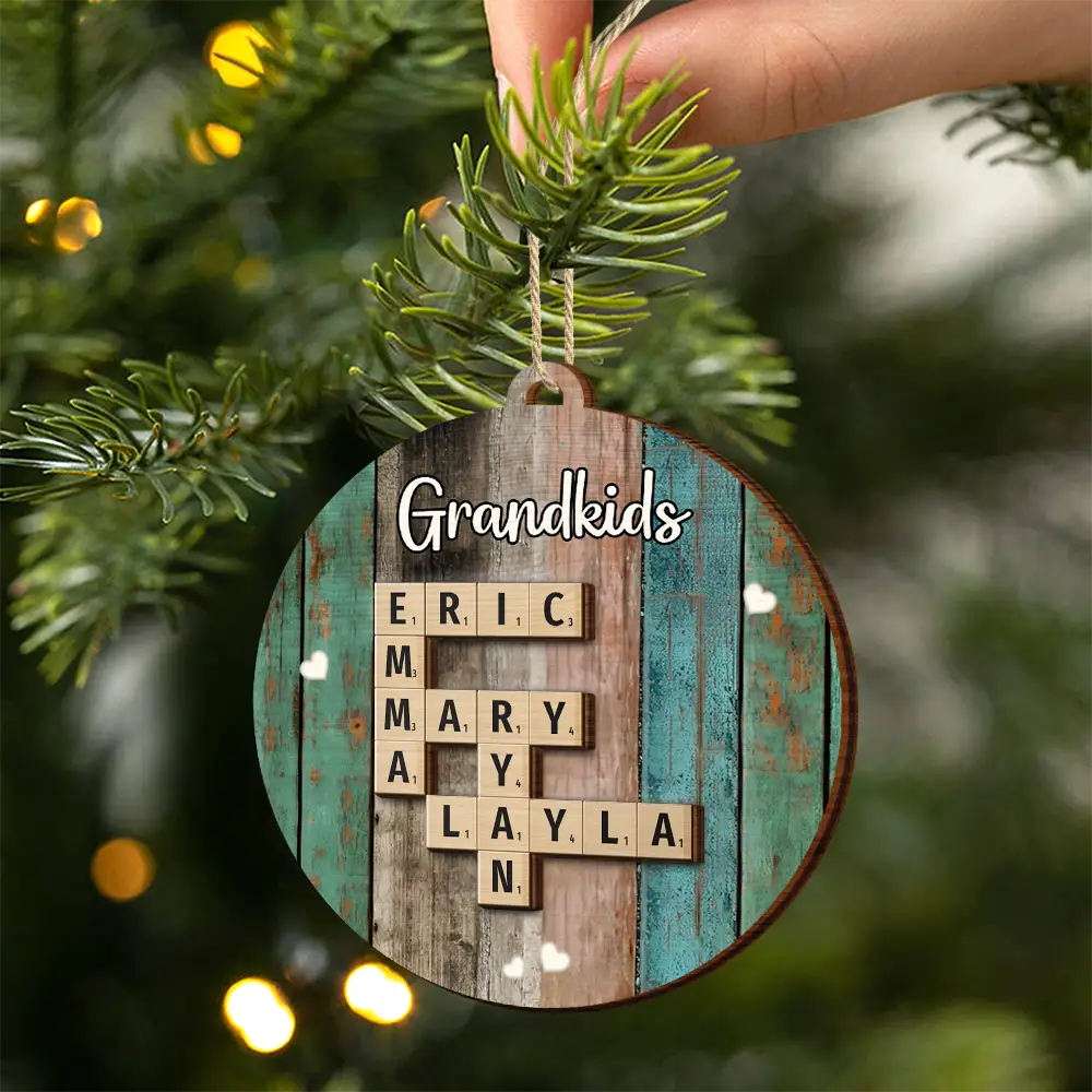 Grandkids Crossword Scrabble - Personalized 2-Layered Wooden Ornament - Image 3