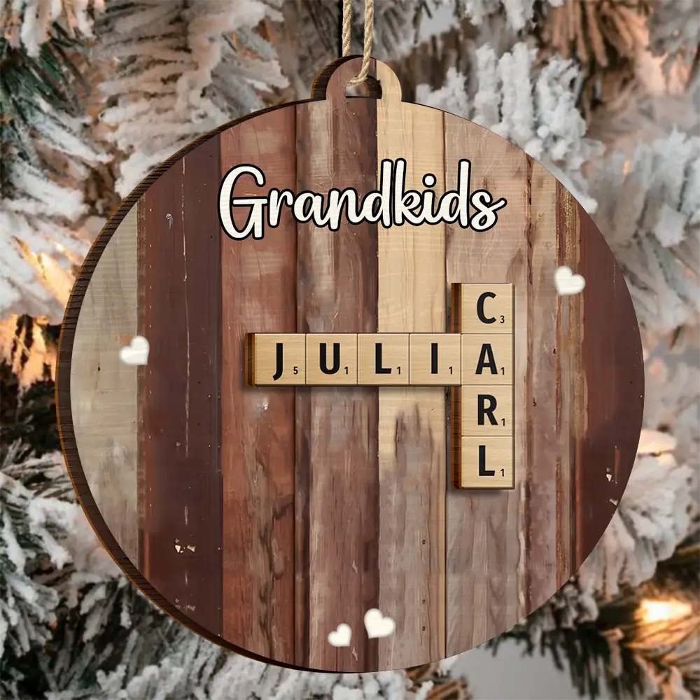 Grandkids Crossword Scrabble - Personalized 2-Layered Wooden Ornament - Image 4