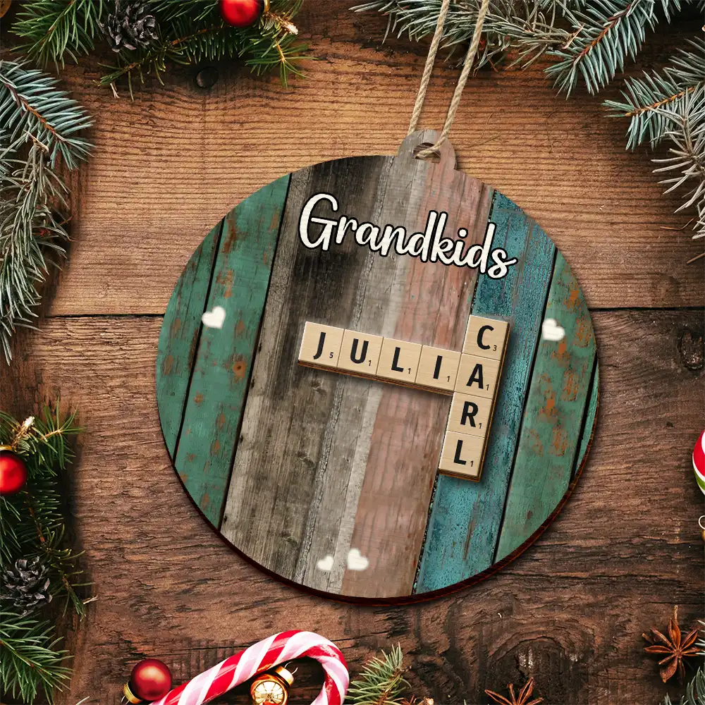 Grandkids Crossword Scrabble - Personalized 2-Layered Wooden Ornament - Image 6