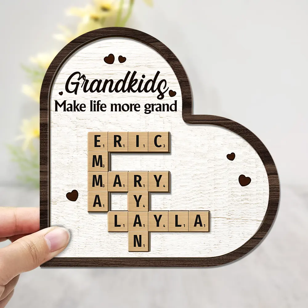 Grandkids Crossword Scrabble - Personalized 2-Layered Wooden Plaque With Stand - Image 4