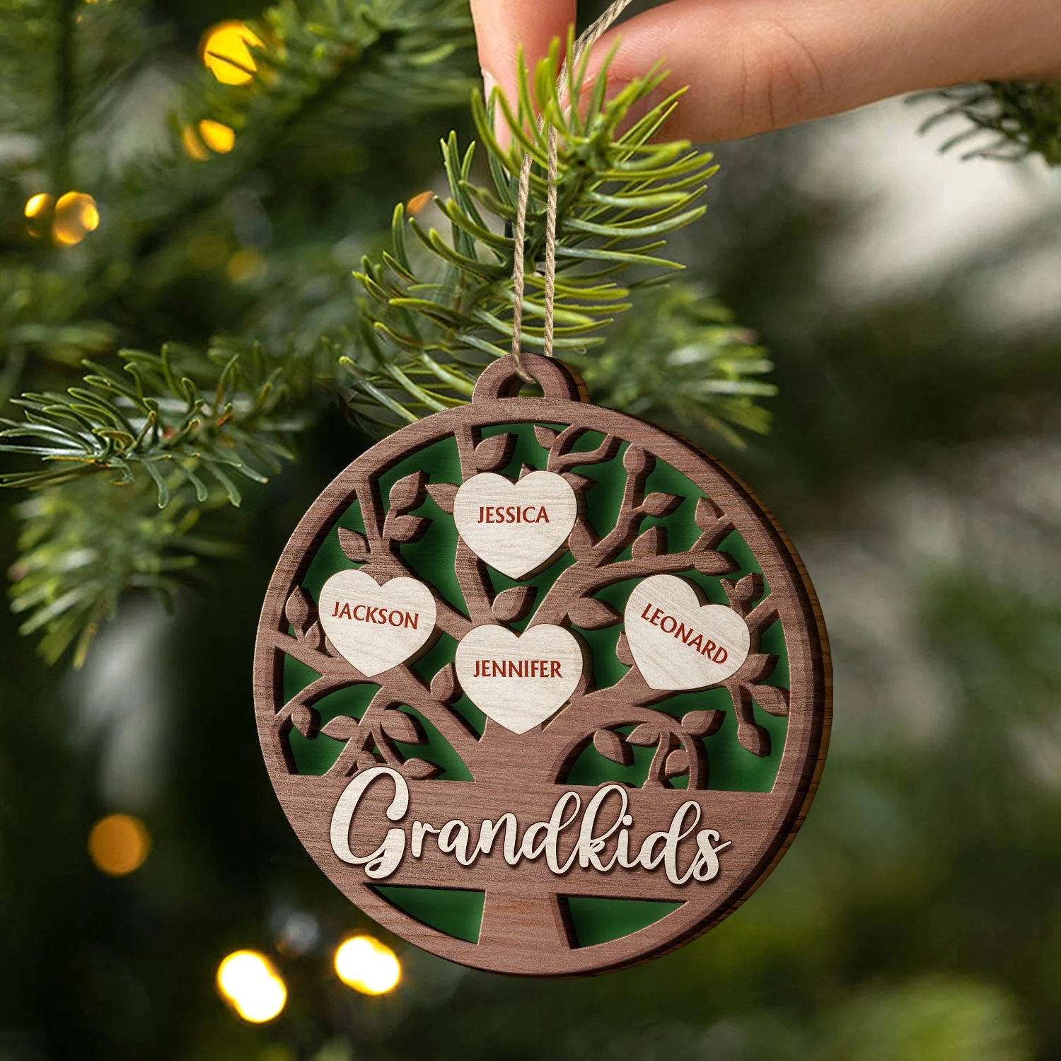 Grandkids Family Tree - Christmas Gifts For Grandparents, Grandkids, Family - Personalized 2-Layered Wooden Ornament - Image 2
