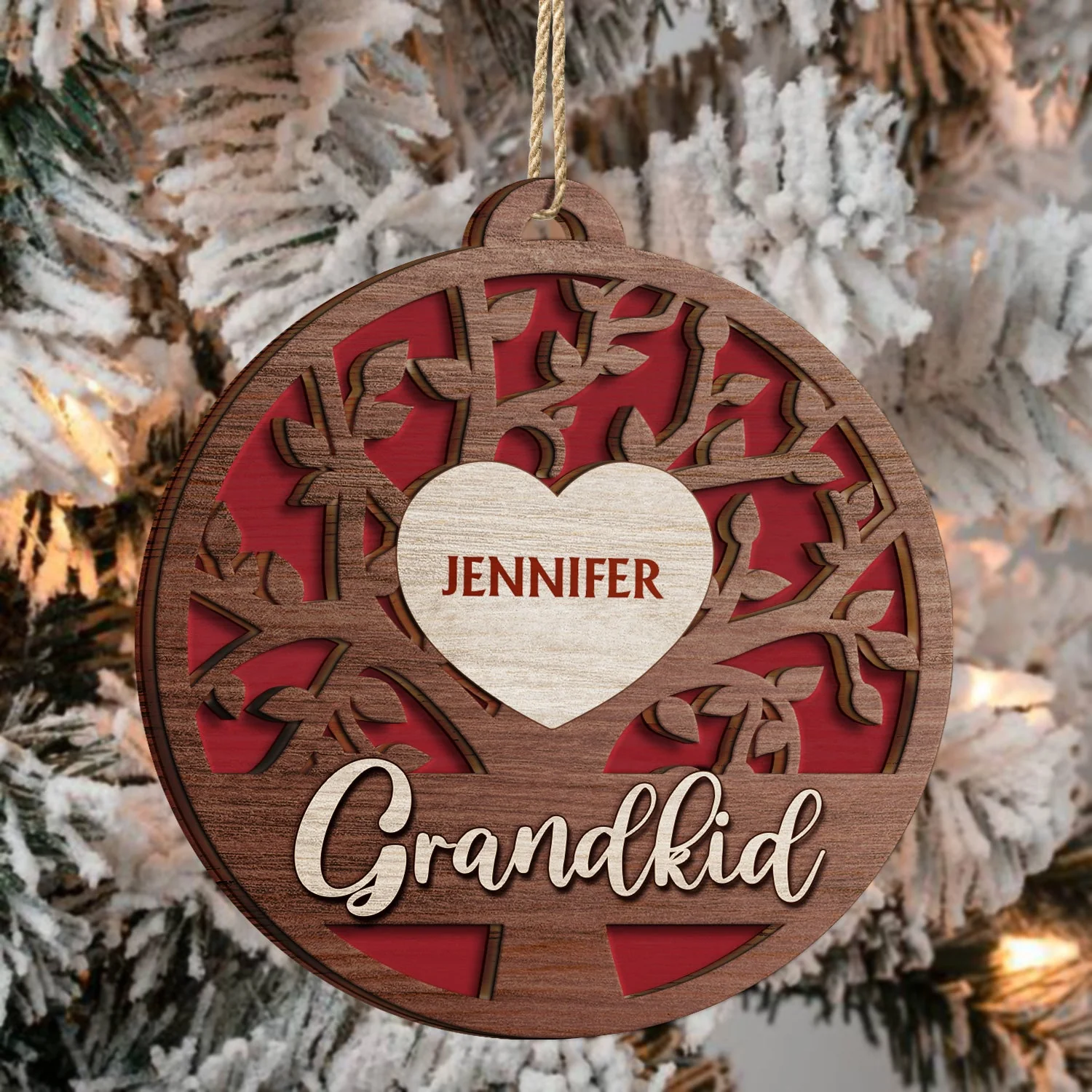 Grandkids Family Tree - Christmas Gifts For Grandparents, Grandkids, Family - Personalized 2-Layered Wooden Ornament - Image 3