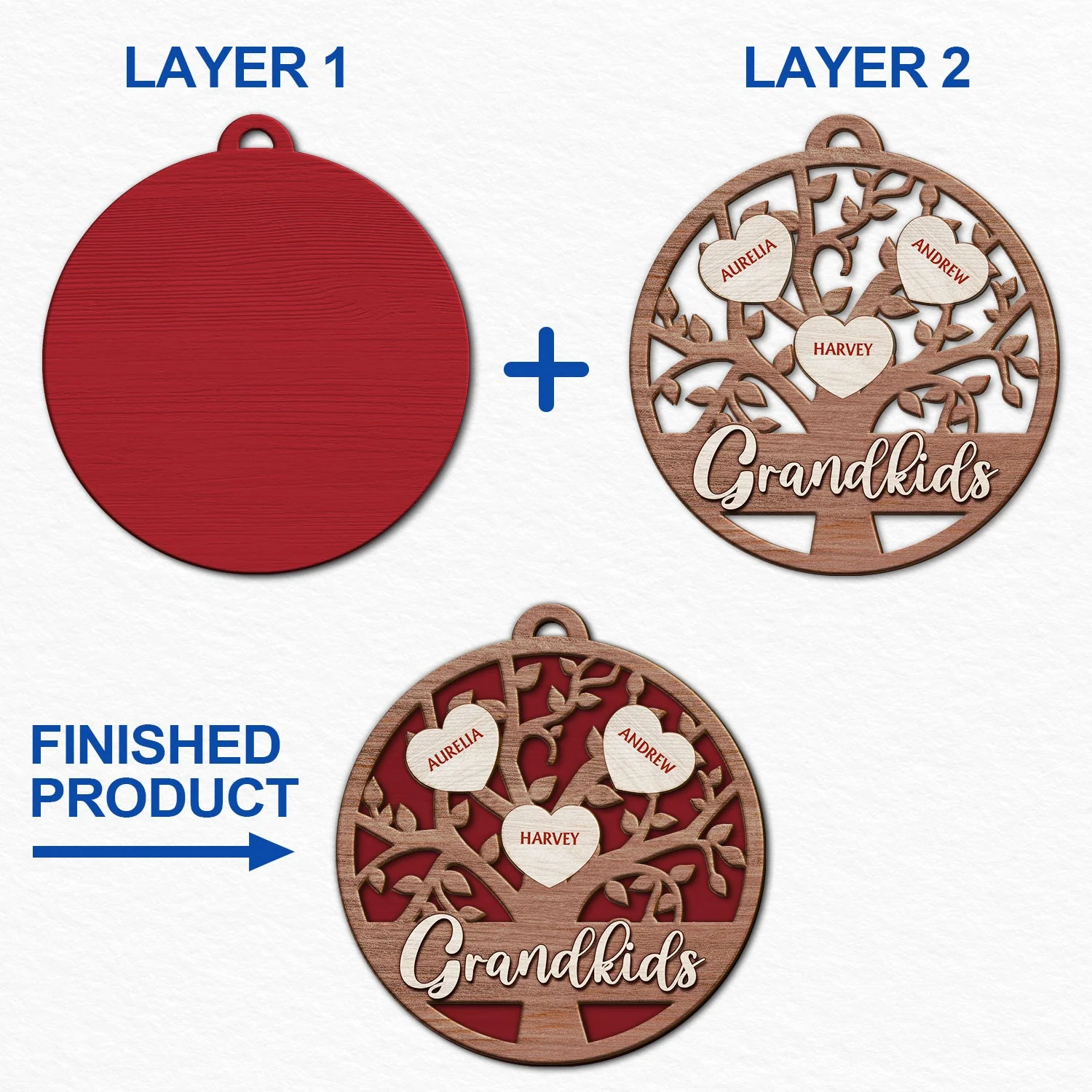 Grandkids Family Tree - Christmas Gifts For Grandparents, Grandkids, Family - Personalized 2-Layered Wooden Ornament - Image 6