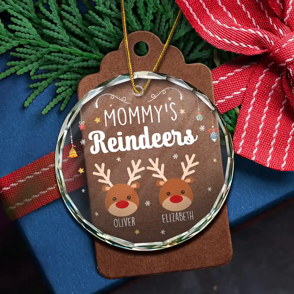 Grandkids Grandma Grandpa Mom Dad Reindeer - Personalized Circle Glass Ornament - Image 5