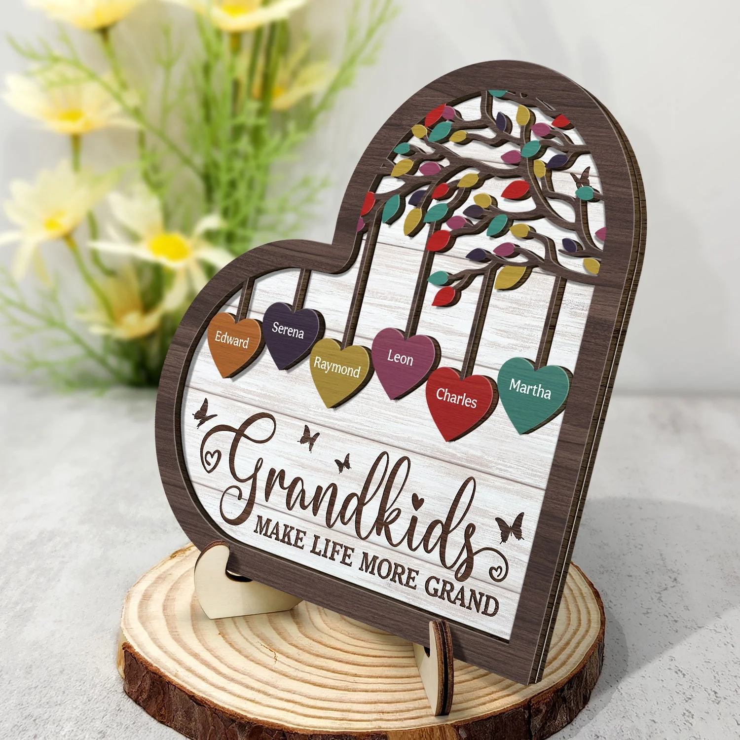Grandkids Make Life Grand - Gift For Grandparent - Personalized 2-Layered Wooden Plaque With Stand - Image 2