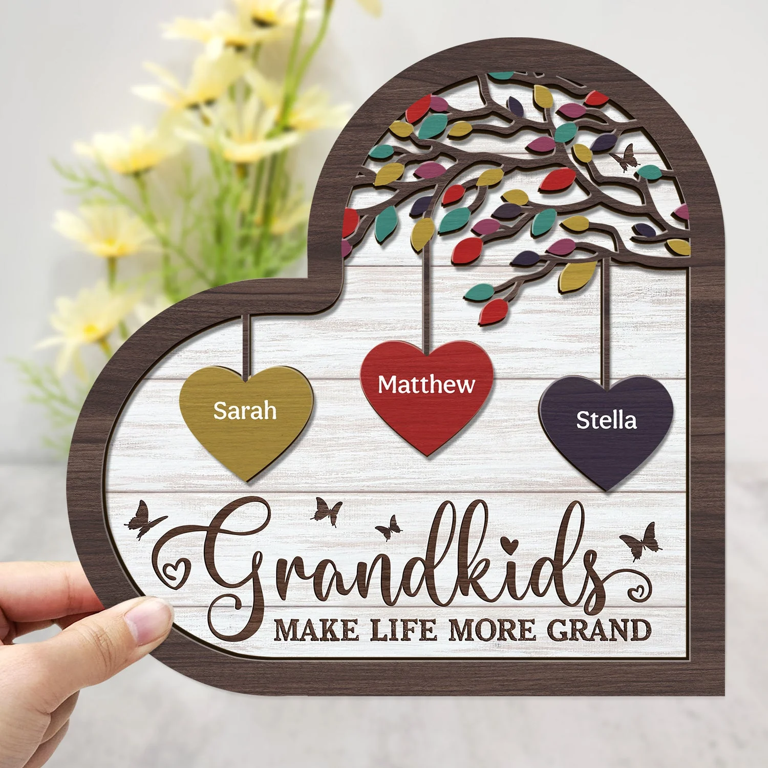 Grandkids Make Life Grand - Gift For Grandparent - Personalized 2-Layered Wooden Plaque With Stand - Image 3