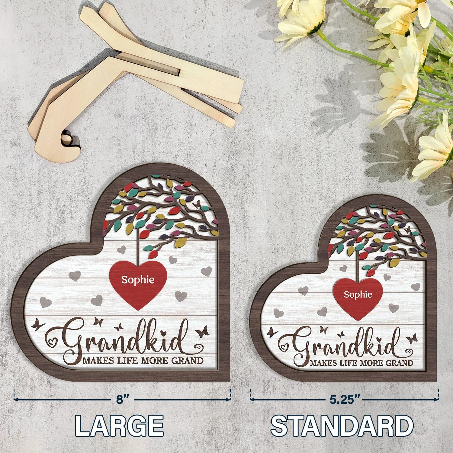 Grandkids Make Life Grand - Gift For Grandparent - Personalized 2-Layered Wooden Plaque With Stand - Image 4