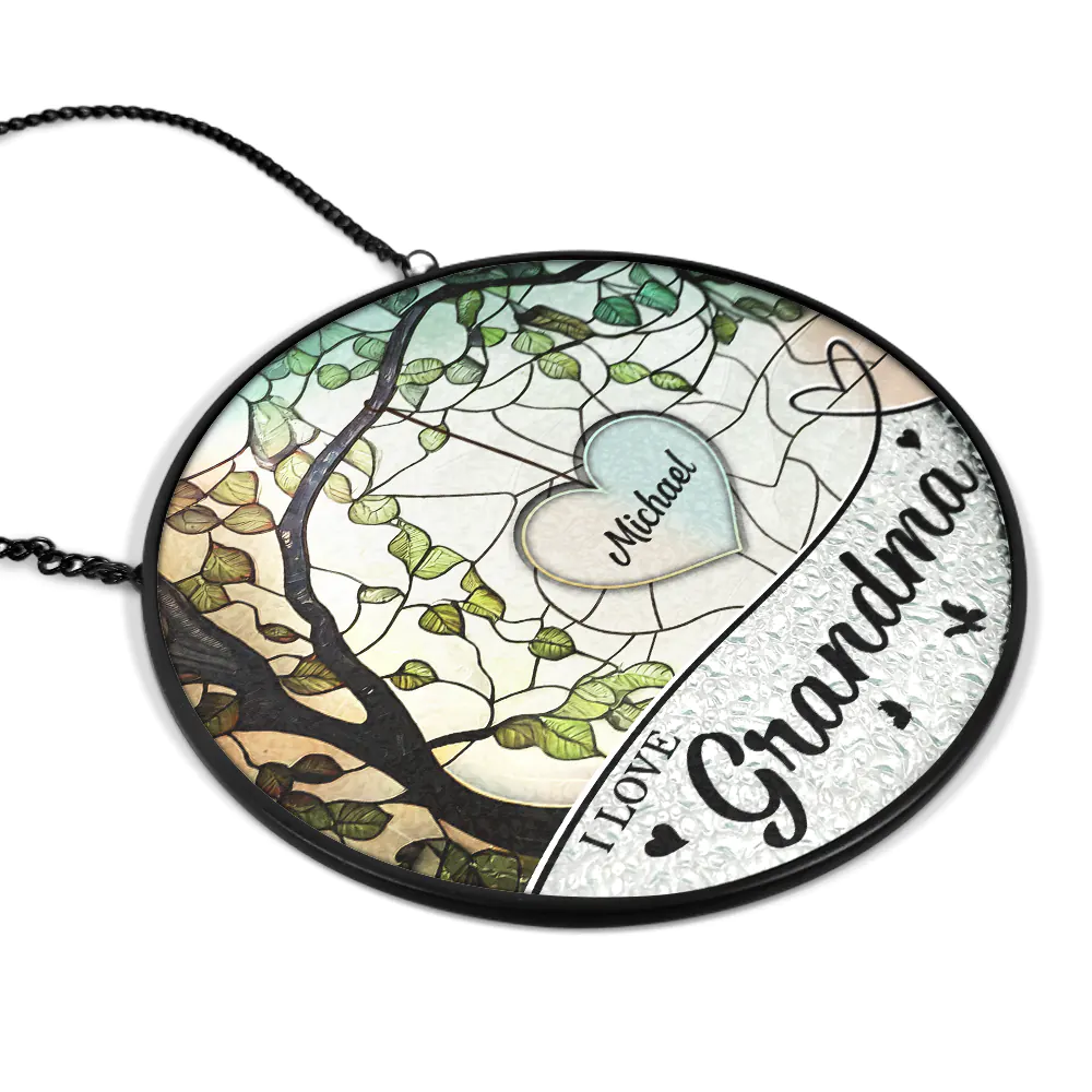Grandkids Make Life Grand We Love Nana And Papa - Personalized Stained Glass Window Hanging Suncatcher - Image 2