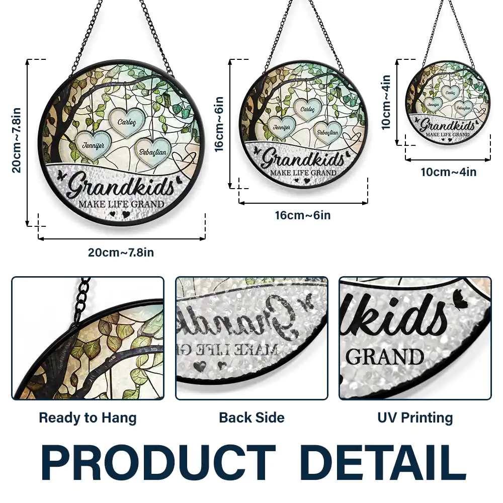Grandkids Make Life Grand We Love Nana And Papa - Personalized Stained Glass Window Hanging Suncatcher - Image 3