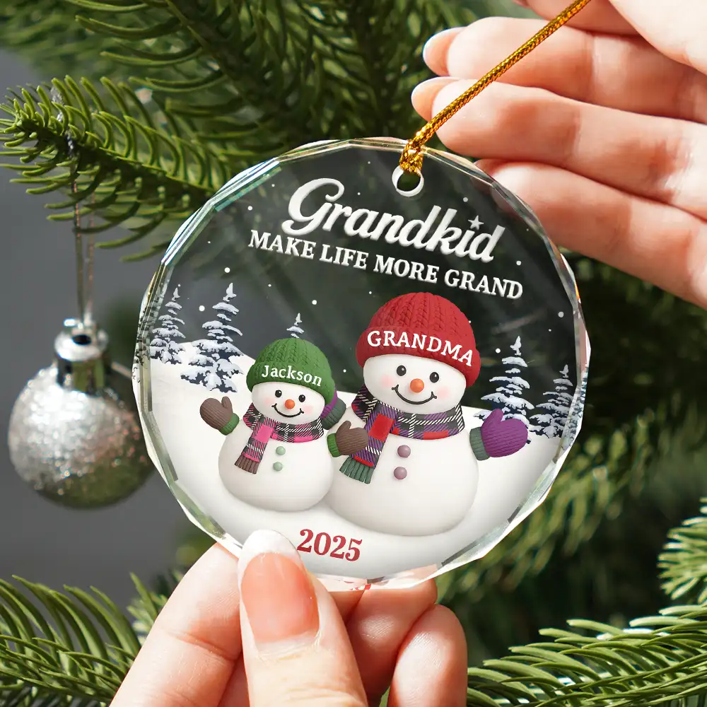 Grandkids Make Life More Grand - Personalized Circle Glass Ornament - Image 2