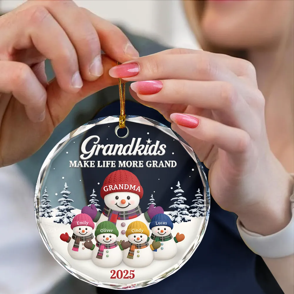Grandkids Make Life More Grand - Personalized Circle Glass Ornament - Image 4