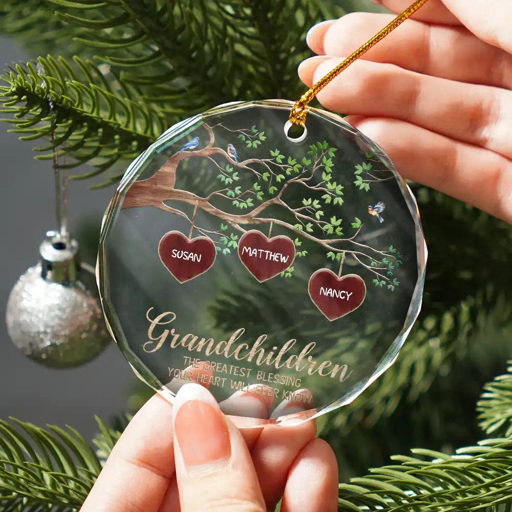 Grandkids Make Life More Grand Tree Of Hearts Grandma Grandpa - Personalized Glass Ornament - Image 2