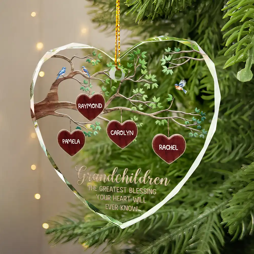 Grandkids Make Life More Grand Tree Of Hearts Grandma Grandpa - Personalized Glass Ornament - Image 4