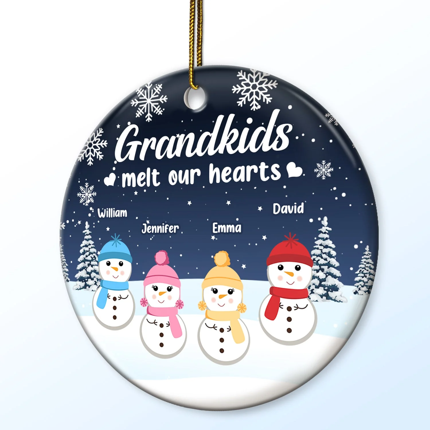Grandkids Melt My Heart - Christmas Gift For Grandparents, Nana, Papa - Personalized Circle Ceramic Ornament - Image 2