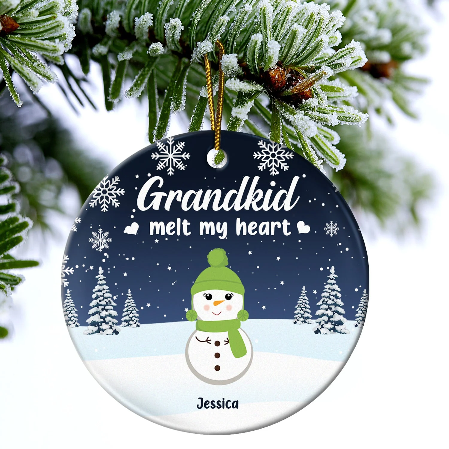 Grandkids Melt My Heart - Christmas Gift For Grandparents, Nana, Papa - Personalized Circle Ceramic Ornament - Image 4