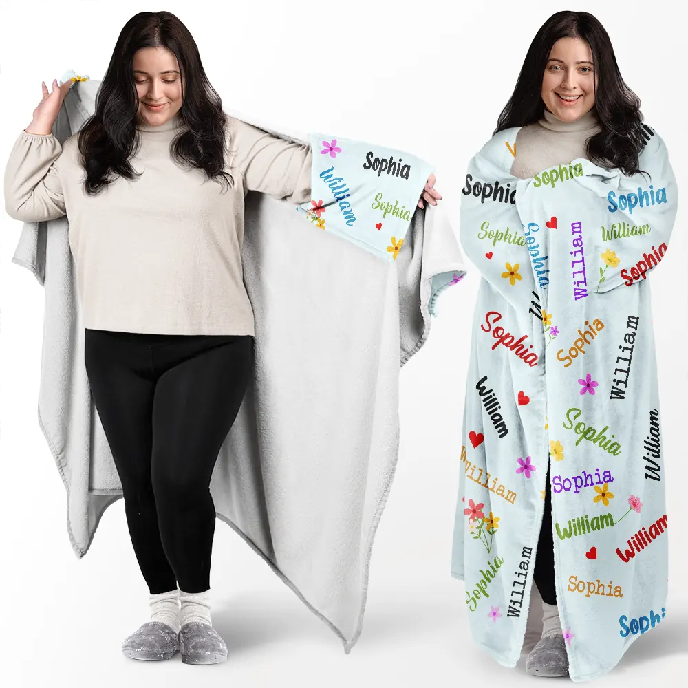 Grandkid's Names Blessed To Be Called Grandma Nana - Personalized Wearable Blanket - Image 2