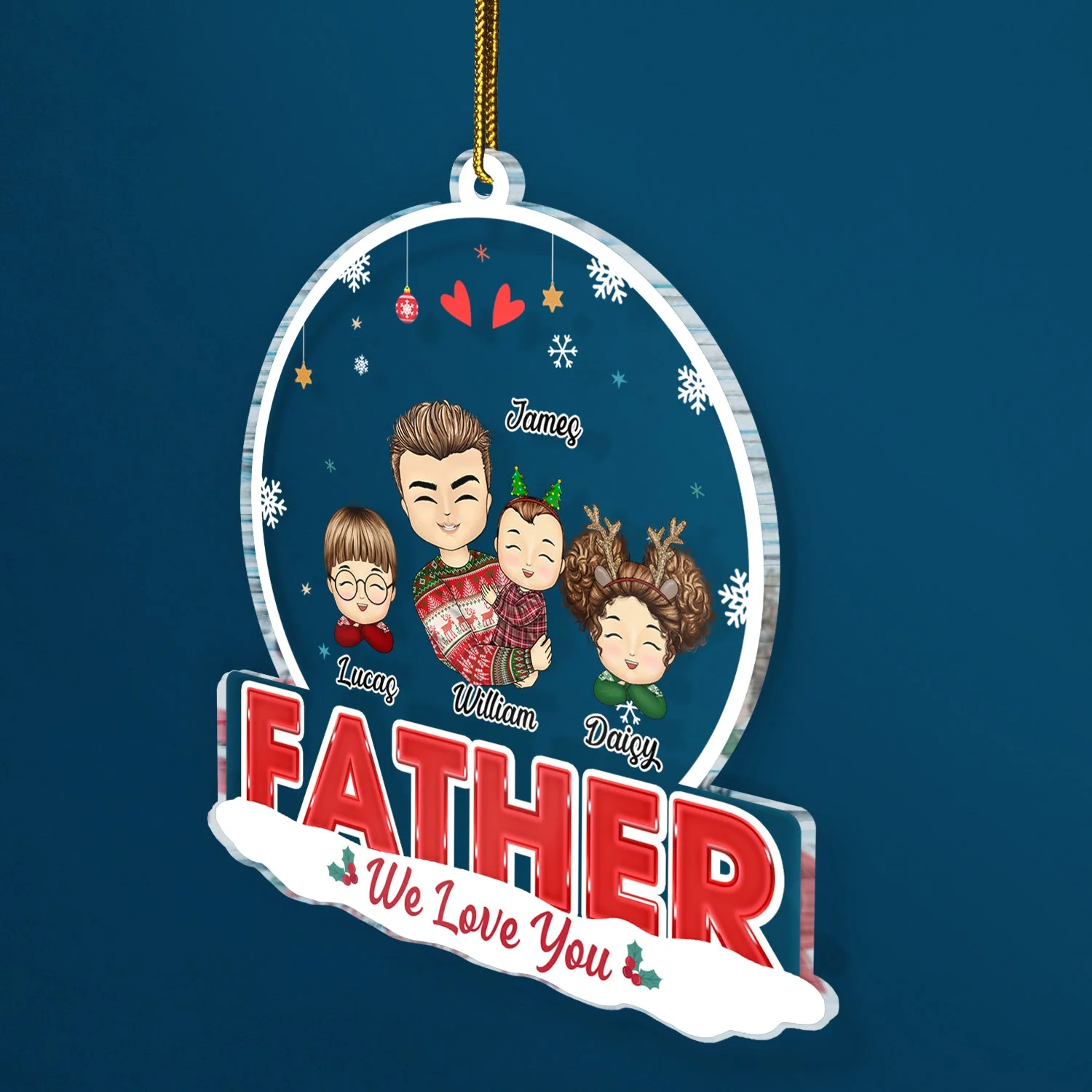 Grandkids Papa Daddy - Christmas Gift For Grandpa, Father, Uncle - Personalized Custom Shaped Acrylic Ornament - Image 2