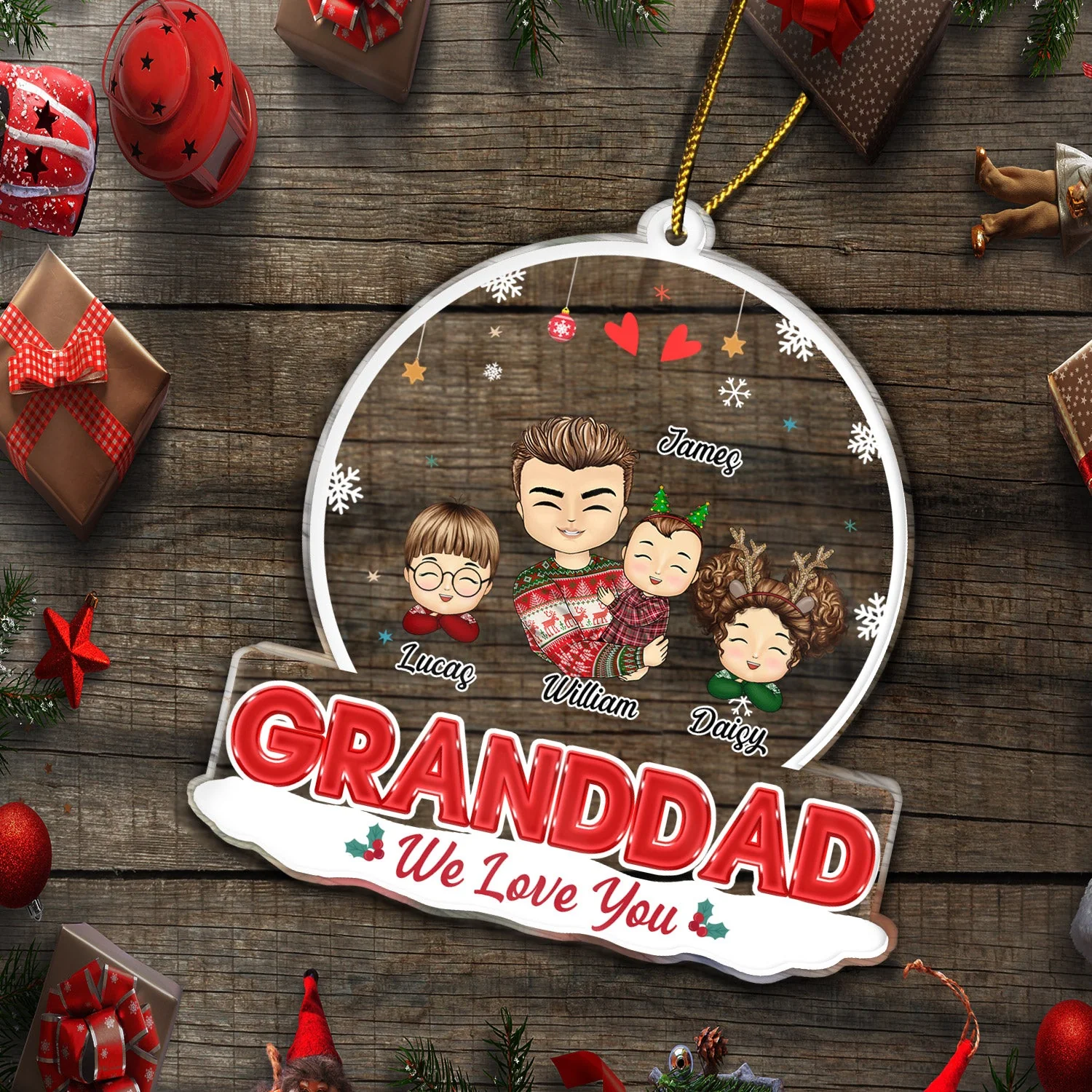 Grandkids Papa Daddy - Christmas Gift For Grandpa, Father, Uncle - Personalized Custom Shaped Acrylic Ornament - Image 5