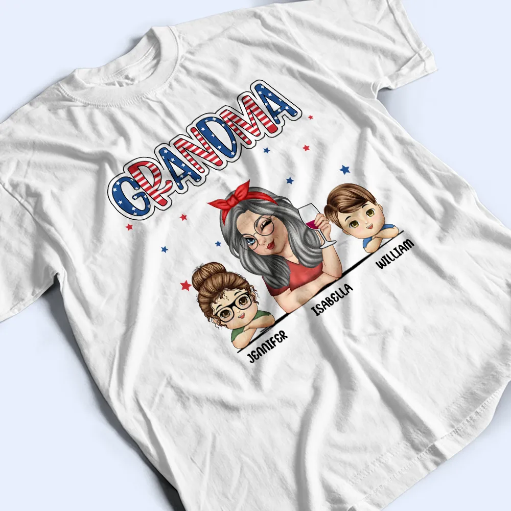 Grandma And Grandkids Stars And Stripes - Personalized T Shirt - Image 3
