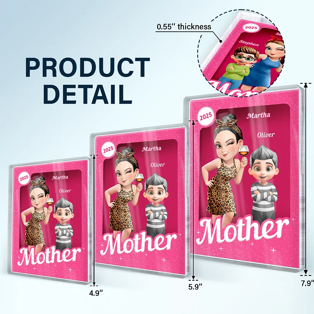 Grandma Grandkids 3D Effect Pink Action Figure - Personalized Custom Shaped Acrylic Plaque - Image 5
