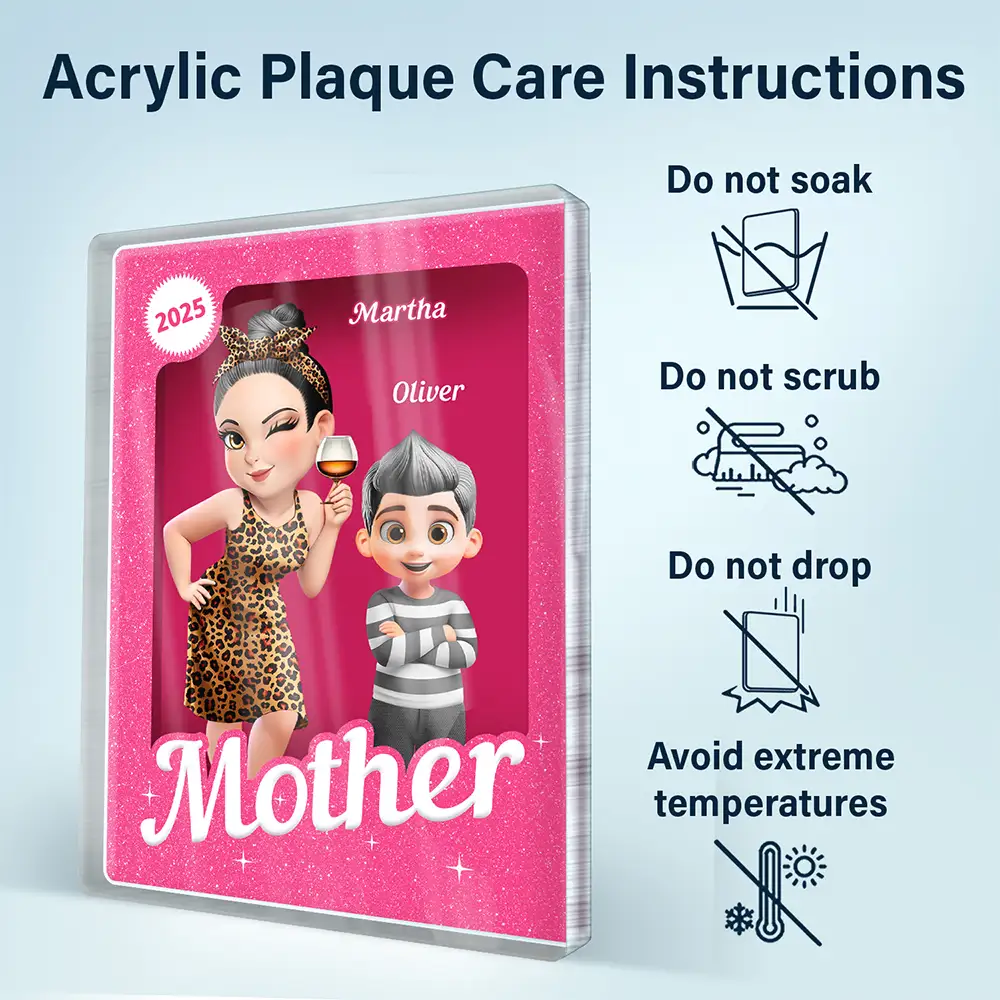 Grandma Grandkids 3D Effect Pink Action Figure - Personalized Custom Shaped Acrylic Plaque - Image 6