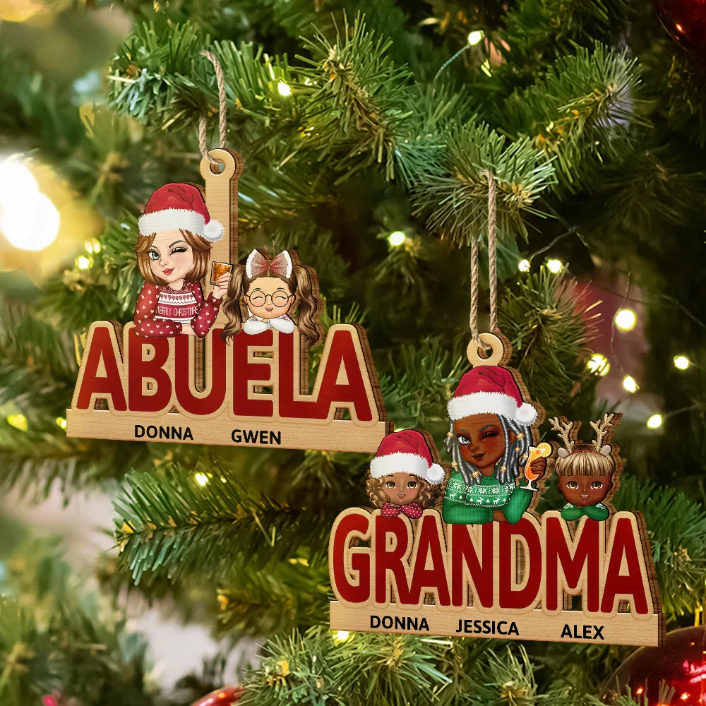 Grandma & Grandkids Christmas - Personalized Wooden Cutout Ornament - Image 6