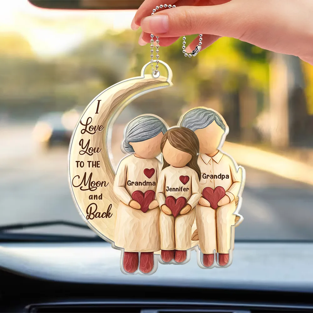 Grandma Grandkids Sitting On The Moon - Personalized Acrylic Car Hanger - Image 3