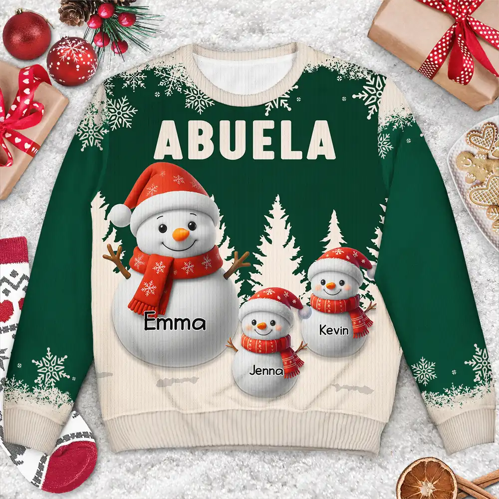 Grandma Grandkids Snowman 3D Effect - Personalized Unisex Ugly Sweater - Image 3