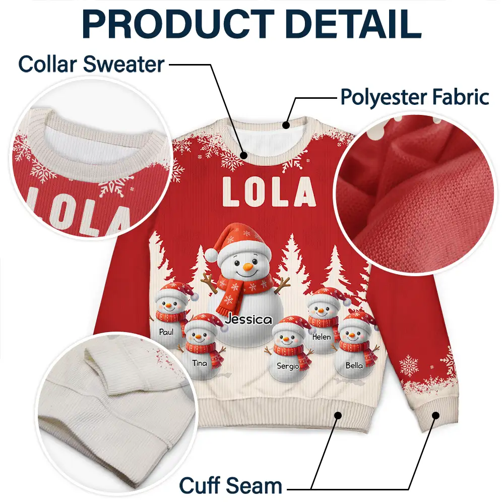 Grandma Grandkids Snowman 3D Effect - Personalized Unisex Ugly Sweater - Image 6