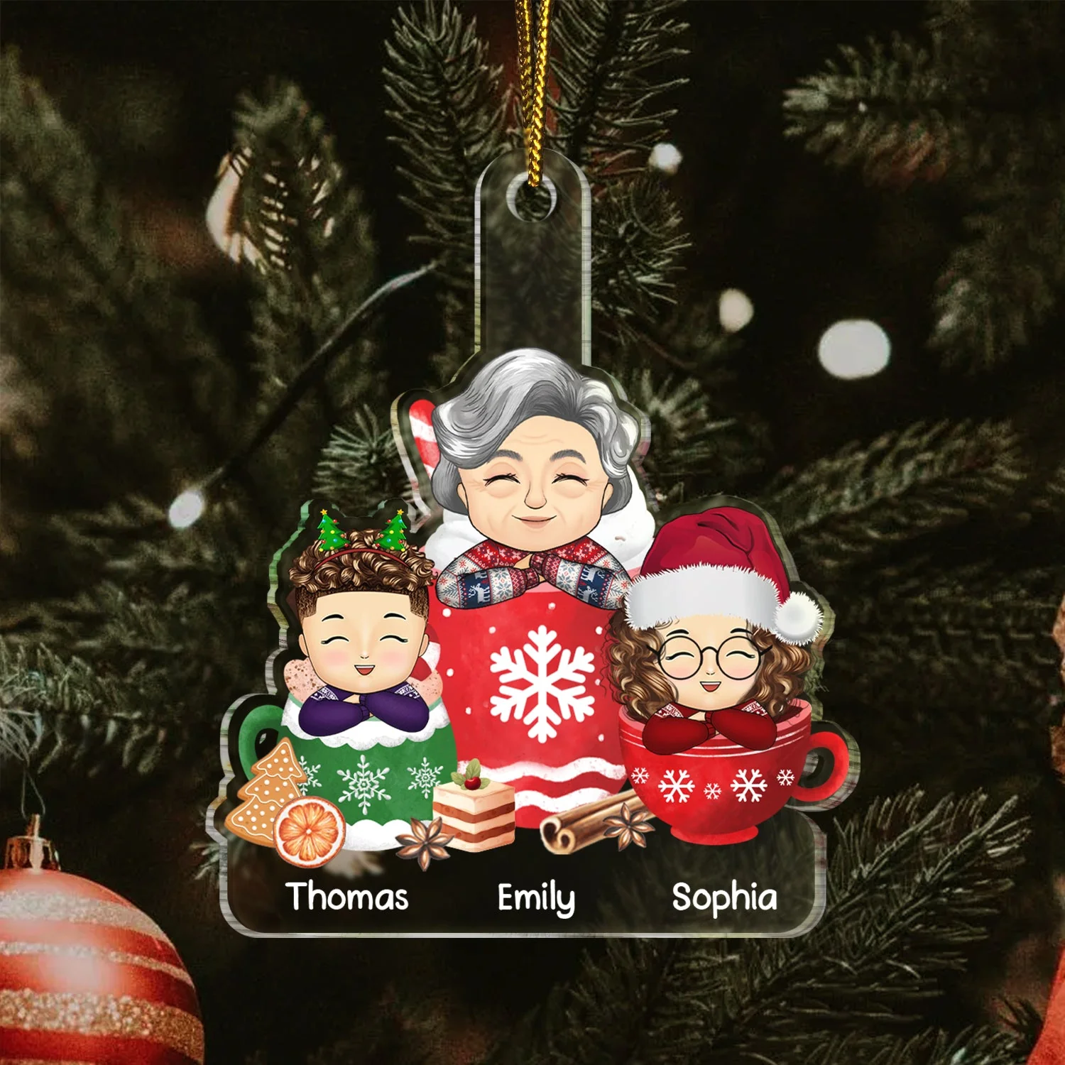 Grandma Grandpa Grandkid Cups - Gift For Grandkids, Kids - Personalized Cutout Acrylic Ornament - Image 3