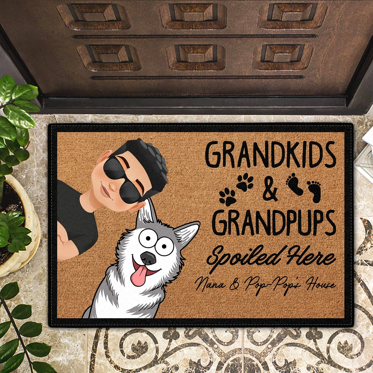 Grandma & Grandpa House Grandkids And Grandpups Spoiled Here - Gift For Grandparents - Personalized Doormat - Image 2