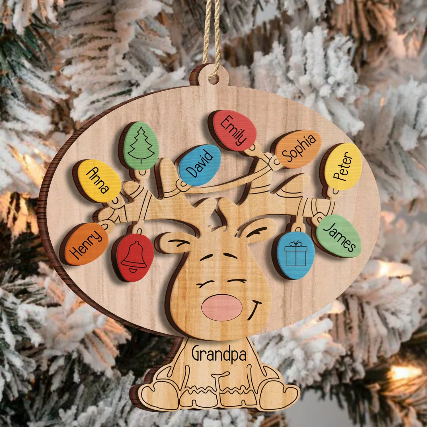 Grandma Grandpa Reindeer - Christmas Gift For Grandparents - Personalized 2-Layered Wooden Ornament - Image 3