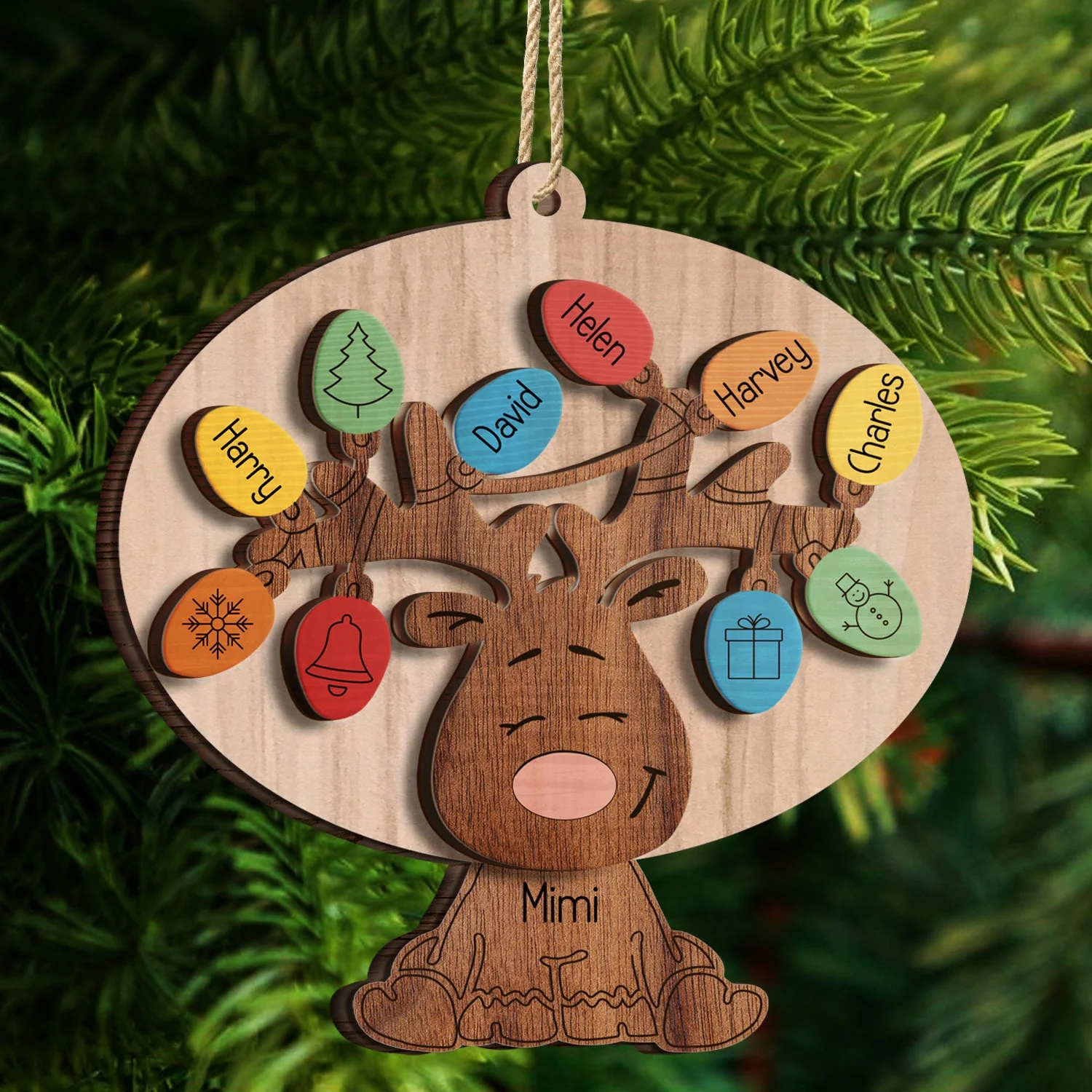 Grandma Grandpa Reindeer - Christmas Gift For Grandparents - Personalized 2-Layered Wooden Ornament - Image 4