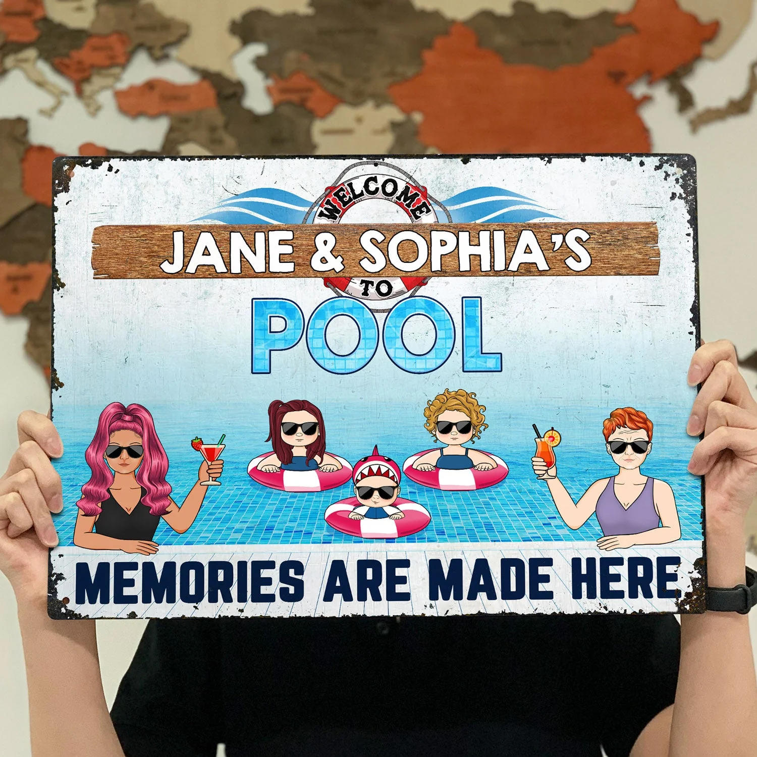 Grandma & Grandpa Swimming Pool Memories Are Made Here - Gift For Grandparents - Personalized Custom Classic Metal Signs - Image 4
