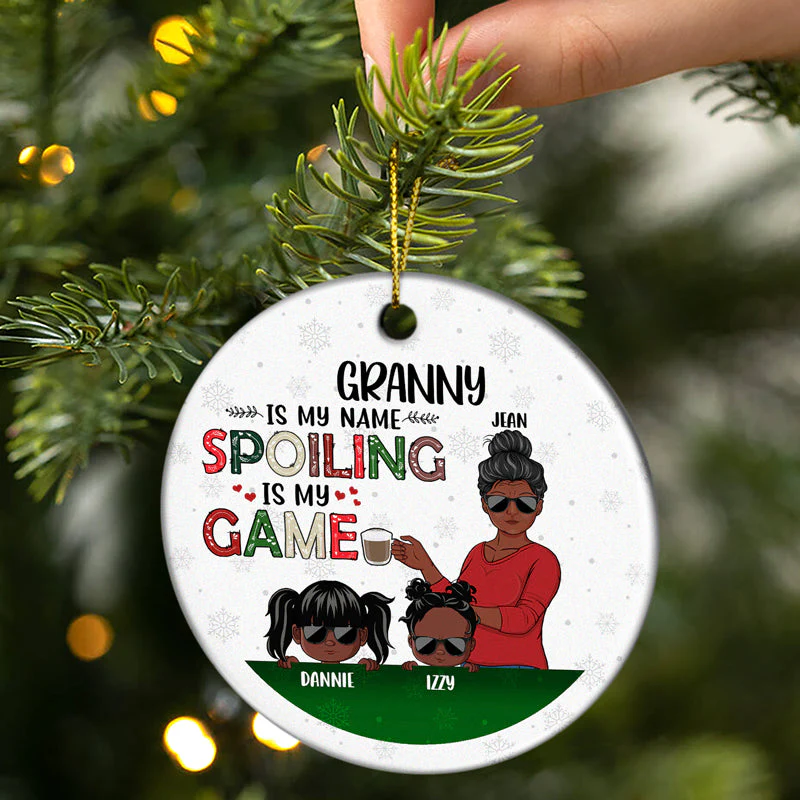 Grandma Is My Name Spoiling Is My Game - Christmas Gift For Family - Personalized Custom Circle Ceramic Ornament - Image 2