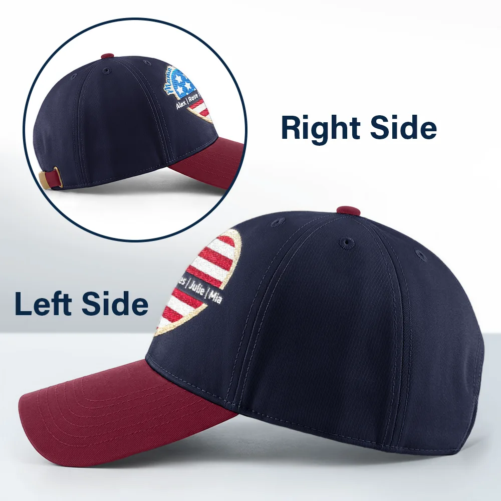 Grandma Mom American Heart - Personalized Embroidered Two Tone Cap - Image 3